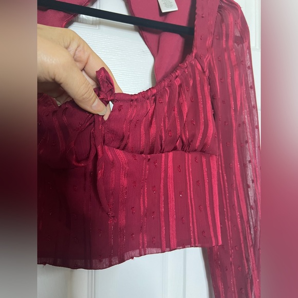🌹Urban Romantics Red Sheer Cropped Top - Picture 4 of 8